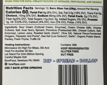 Spinach Provolone and Truffle Dip "Heat and Eat"