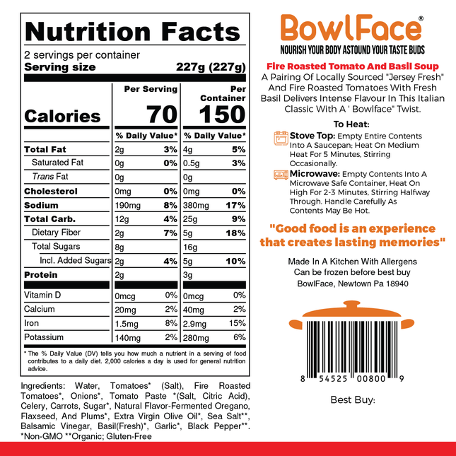 BowlFace Fire Roasted Tomato and Fresh Basil Soup
